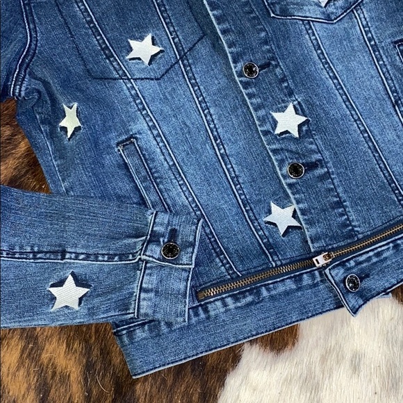 Denim Jacket Stars Embroidery Jean Coat Grace - Picture 2 of 6